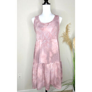 Vocal USA Medium Tiered Dress Tie Dye Casual Bohemian Pink Ruffle Crew Midi Art